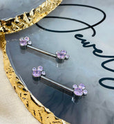 Pair of 14G Implant Grade Titanium Internally Threaded Pink Gem Paws Nipple Barbell. Nipple Barbell. Nipple Jewelry